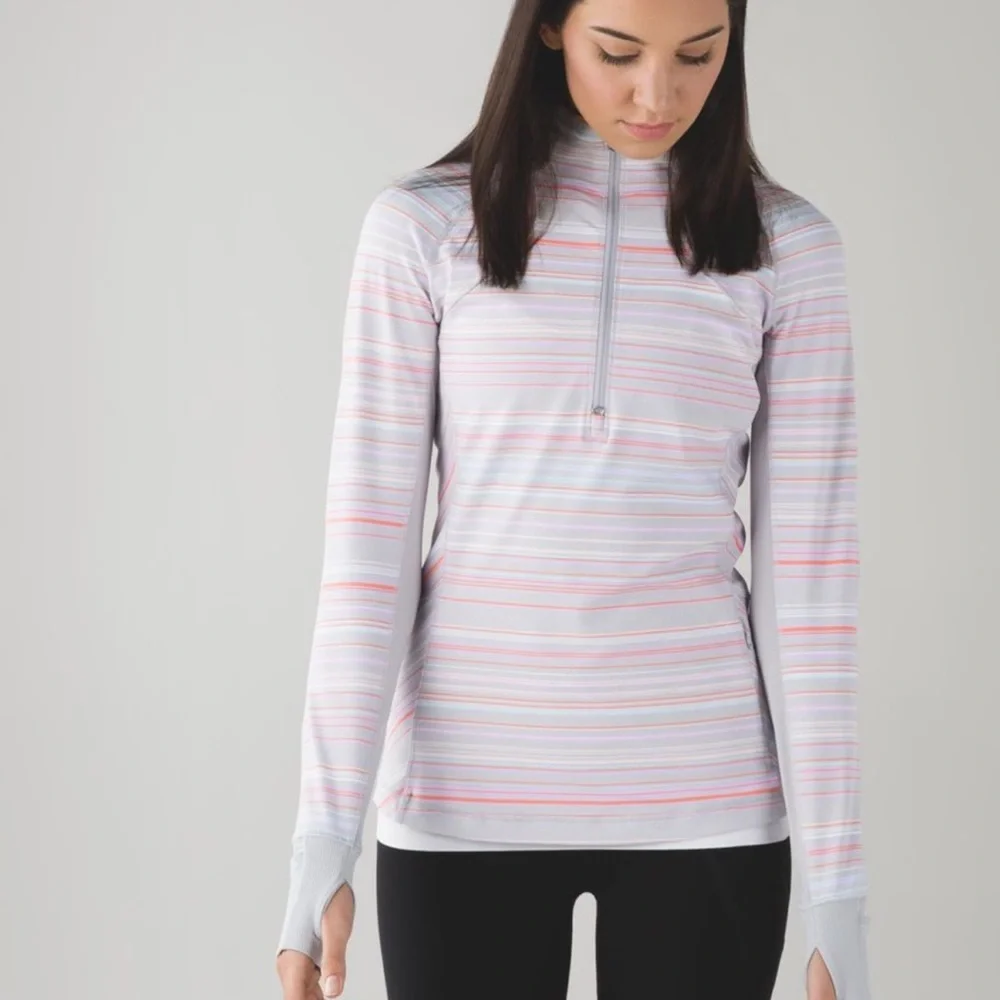 Lululemon Race With Grace 1/2 Zip II Sanctity Stripe top Women’s Sz‎ 6